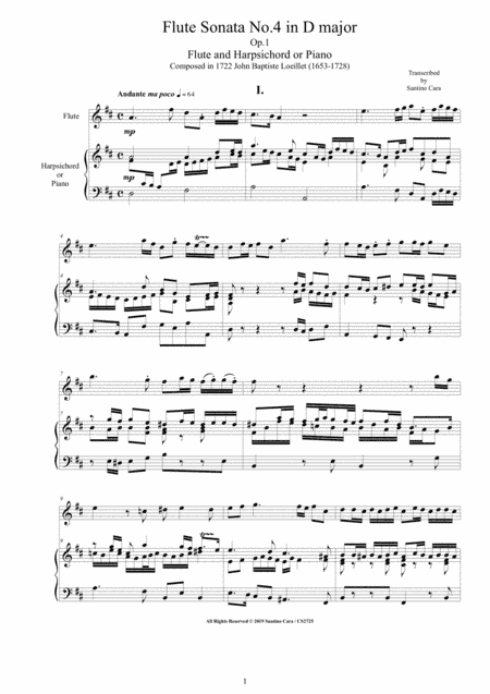 Loeillet - Flute Sonata No.4 in D major Op.1 for Flute and Harpsichord or Piano (arr. Santino Cara)