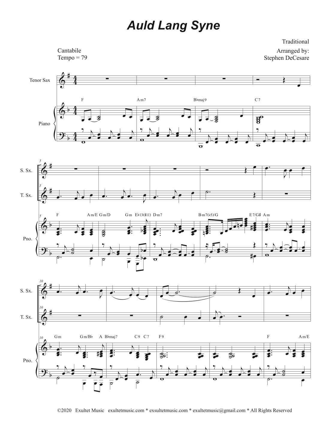 Auld Lang Syne (Duet for Soprano and Tenor Saxophone) (arr. Stephen DeCesare)