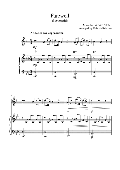 Farewell (Lebewohl) (for Bb trumpet solo and piano accompaniment) (arr. Kaiserin Rebecca)