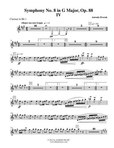 Dvorak Symphony No. 8, Movement IV - Clarinet in Bb 1 (Transposed Part), Op. 88 (arr. Doug Clyde)