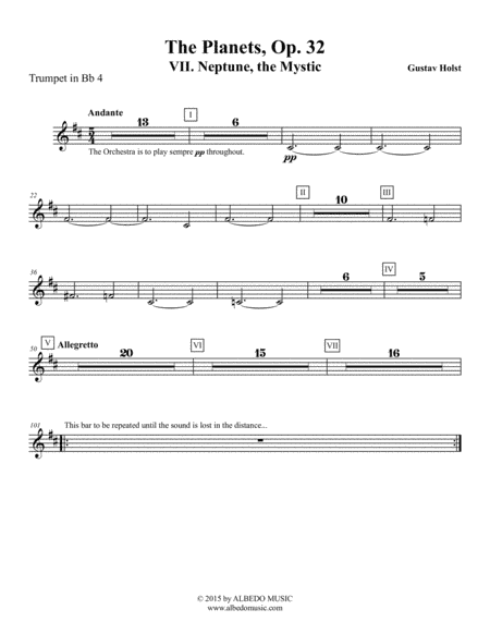 Holst The Planets, VII. Neptune, the Mystic - Trumpet in Bb 4 (Transposed Part), Op. 32 (arr. Doug Clyde)