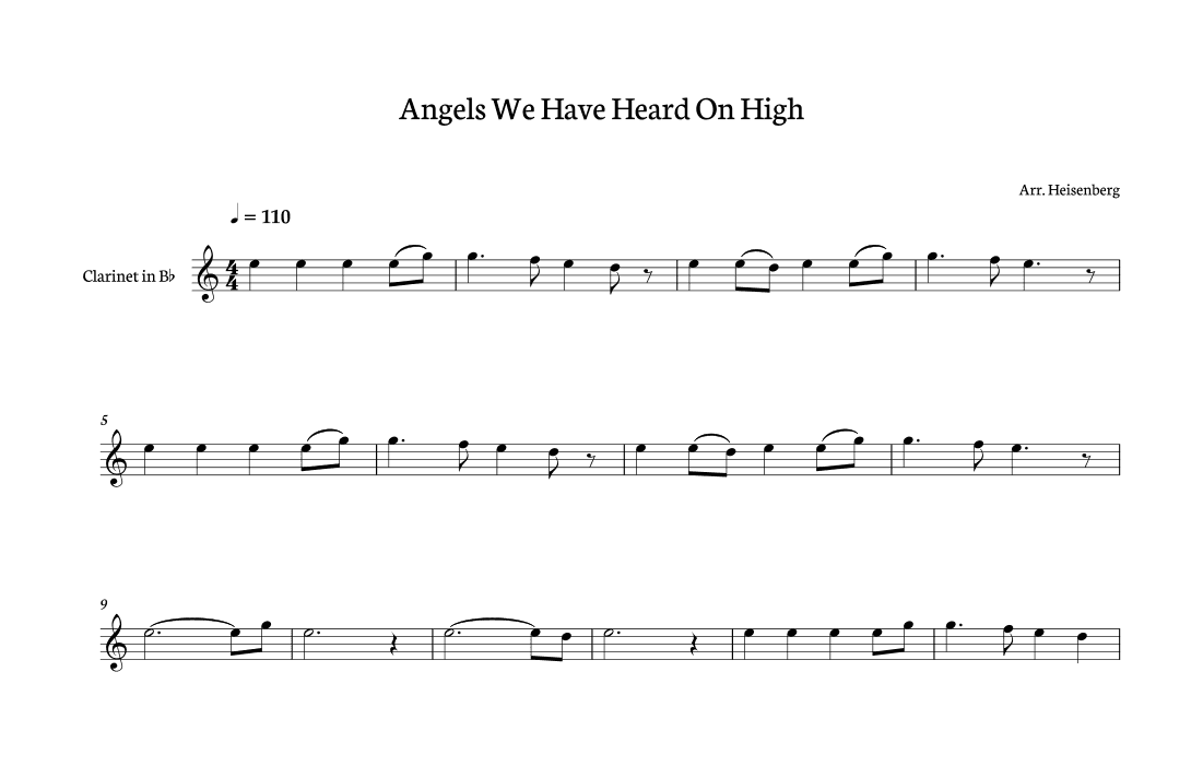 Angels We Have Heard on High for Clarinet (arr. Heisenberg)