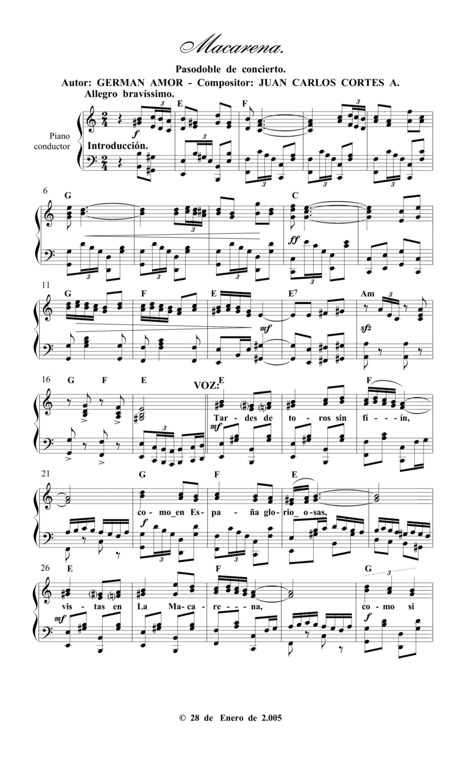 Macarena - Pasodoble por Germán Amor y Juan Carlos Cortés A. (arr. Juan Carlos Cortés A.)