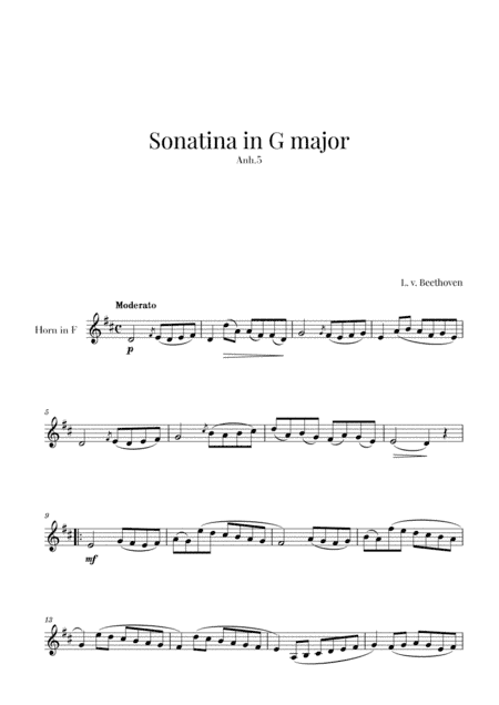 Beethoven - Sonatina in G Major (for French Horn in F) (arr. Cadenza Editions)