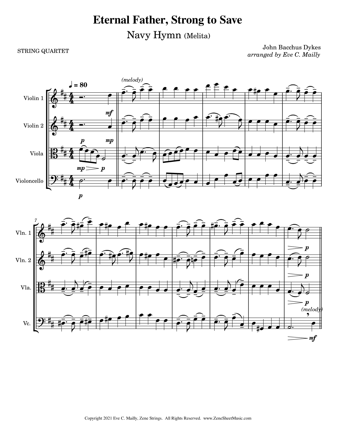Eternal Father, Strong to Save - Navy Hymn (Melita) - String Quartet (arr. Eve C. Mailly - Zene Strings)