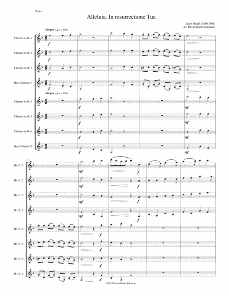 Alleluia In Resurrectione Tua arranged for clarinet octet or clarinet choir (B flats and Basses) (arr. David Warin Solomons)