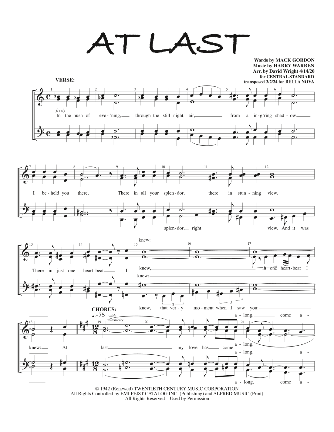 At Last (arr. David Wright)