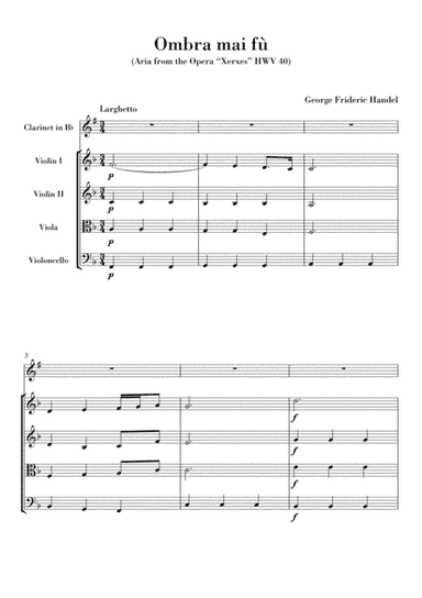 Ombra mai fu (for Clarinet Bb and String Quartet) (arr. Ahiva Editions)