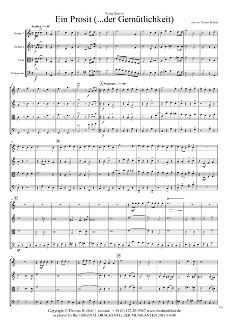 Ein Prosit - German Folk Song - Oktoberfest - String Quartet (arr. Thomas H. Graf)