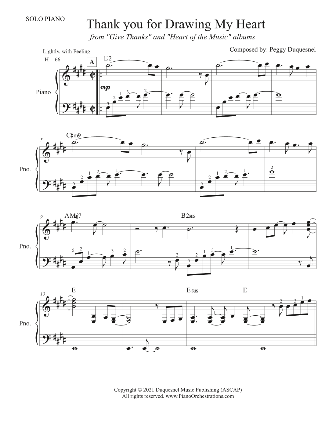 Thank you for Drawing My Heart (Solo Piano - Key of E)