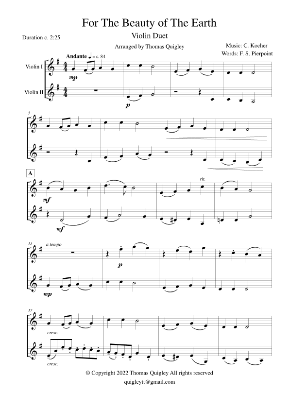 For the Beauty of the Earth (arr. Thomas Quigley)