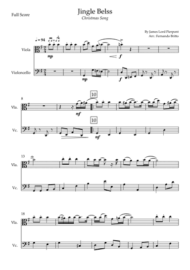Jingle Bells - Jazz Version (Christmas Song) for Viola & Cello Duo (arr. Fernando Britto)