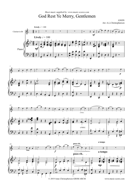 God Rest Ye Merry Gentlemen - Clarinet and Piano (arr. Anne Christopherson GRSM ARCM)