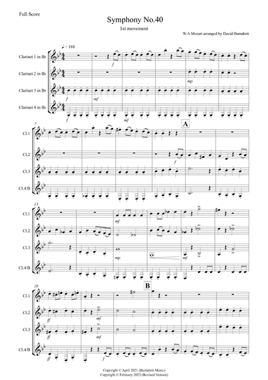Mozart Symphony No.40 (1st movement) for Clarinet Quartet (arr. David Burndrett)