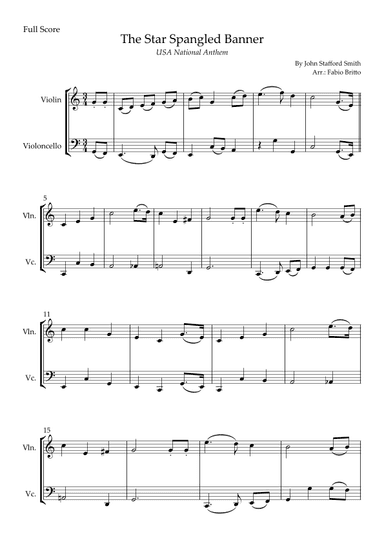 The Star Spangled Banner (USA National Anthem) for Violin & Cello Duo (arr. Fabio Britto)