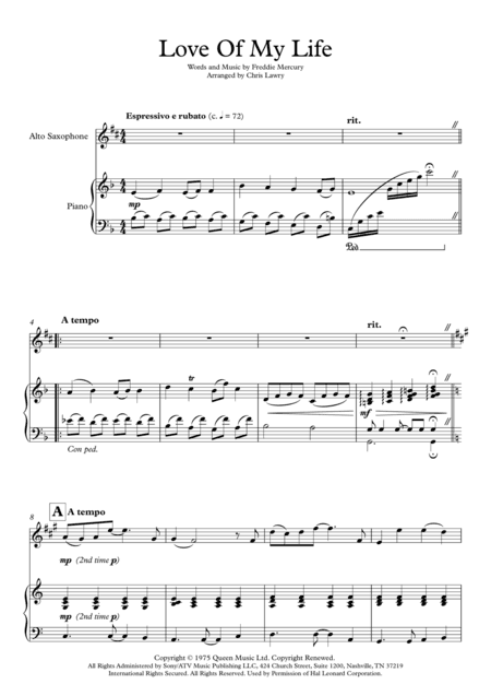 Love Of My Life (arr. Chris Lawry)