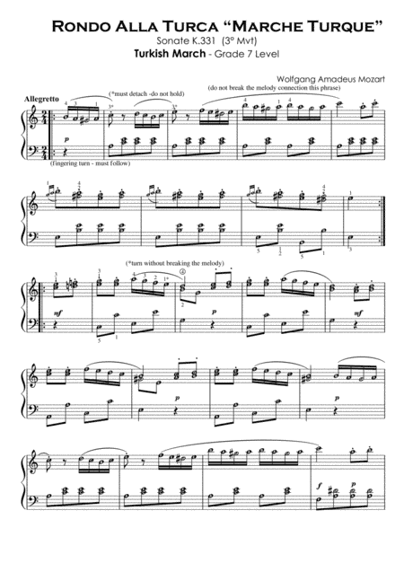 Turkish March (Rondo Alla Turca) MOZART with note names (original version no edit) (arr. Published Harmony Valarie)