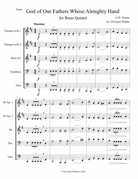 God of Our Fathers Whose Almighty Hand - Brass Quintet (arr. M. Joseph Willette)
