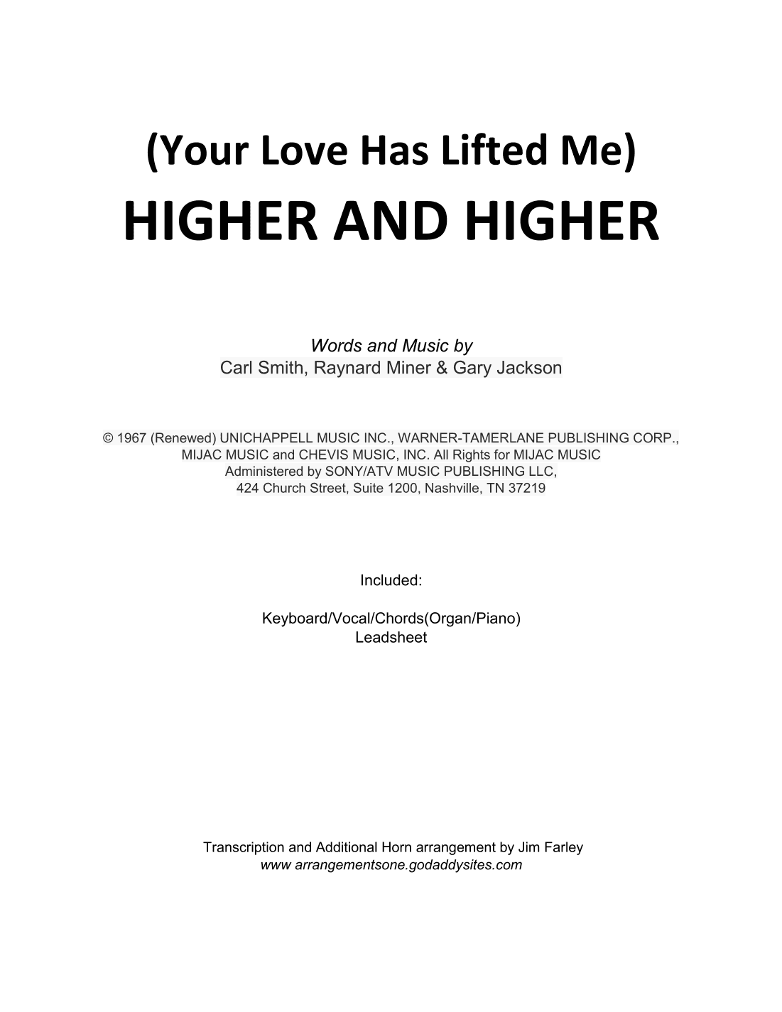 (your Love Has Lifted Me) Higher And Higher (arr. Jim Farley)