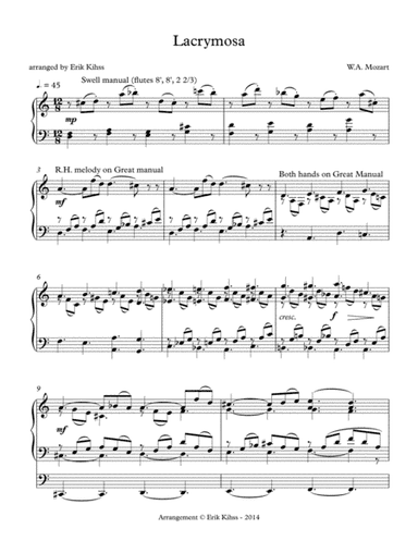 Lacrymosa - Mozart - a simplified arrangement for organ by Erik Kihss (arr. Erik Kihss)