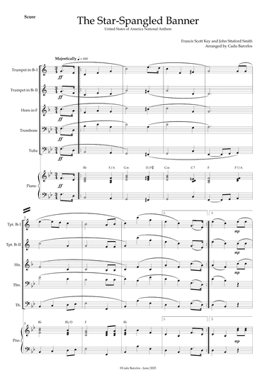 The Star-Spangled Banner - EUA Hymn (Brass Quintet) Piano and chords (arr. Cadu Barcelos)