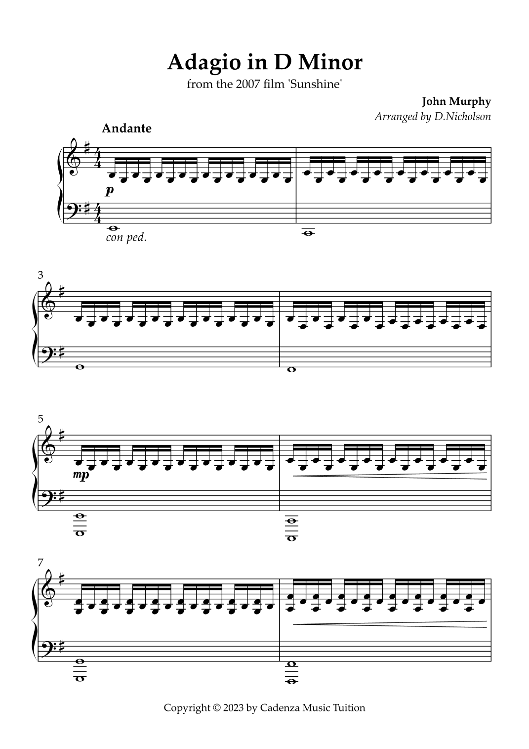 Sunshine (adagio In D Minor) (arr. Daniel Nicholson)