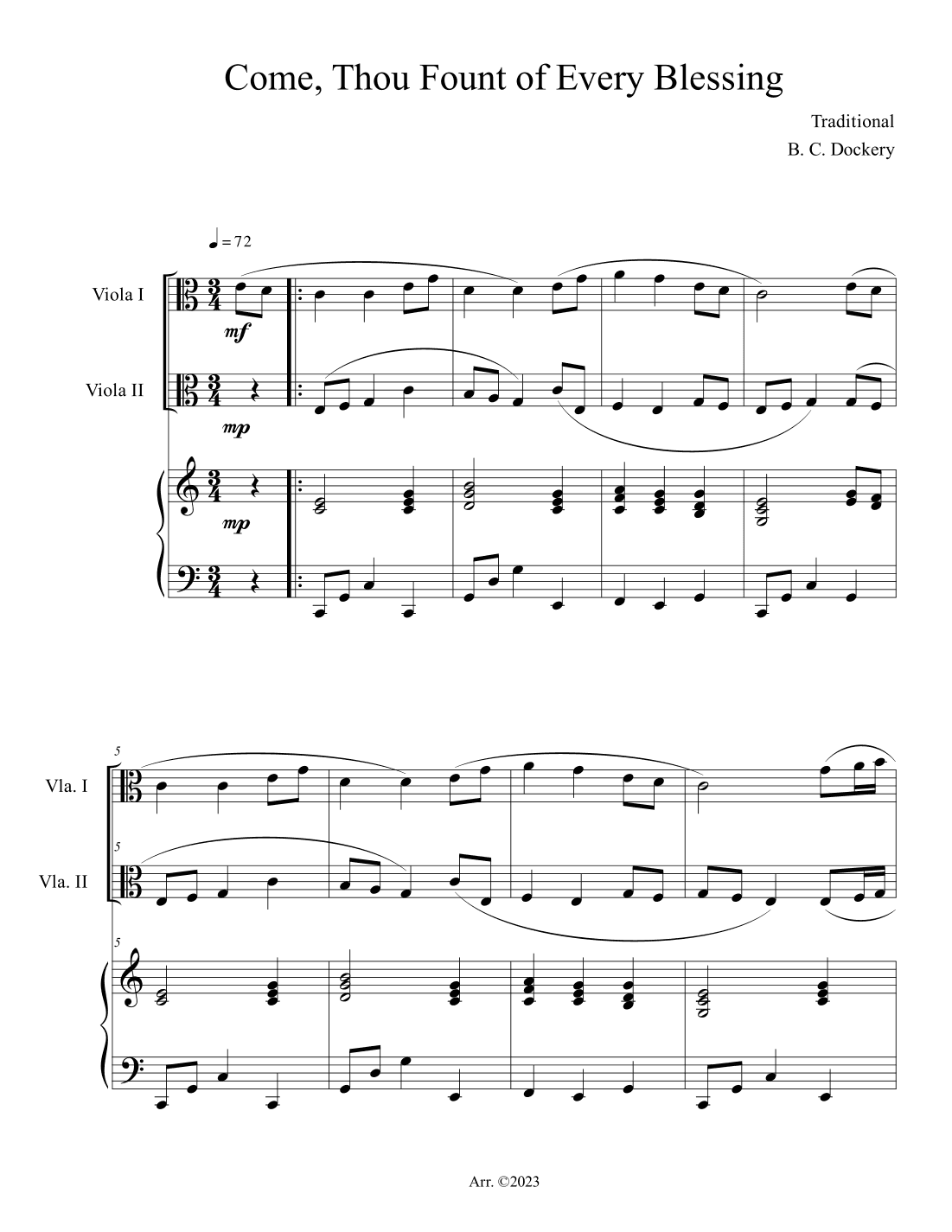 Come, Thou Fount of Every Blessing (Viola Duet with Piano Accompaniment) (arr. B. C. Dockery)