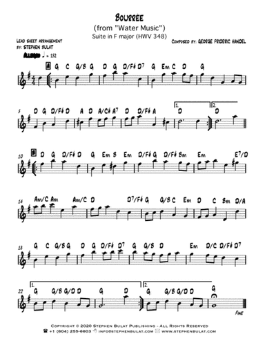 Bourrée (from "Water Music") (Handel) - Lead sheet (key of G) (arr. Stephen Bulat)