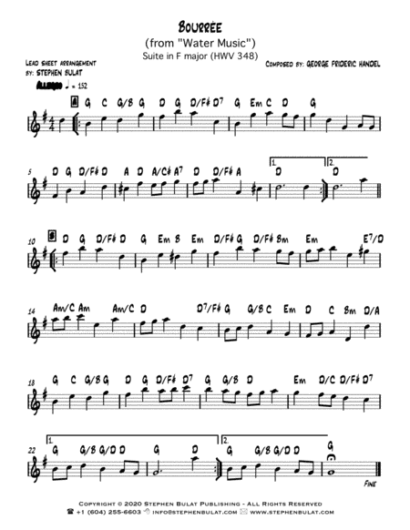 Bourrée (from "Water Music") (Handel) - Lead sheet (key of G) (arr. Stephen Bulat)