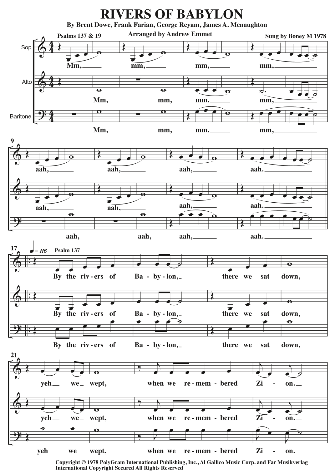 Rivers Of Babylon (arr. Andrew Emmet)