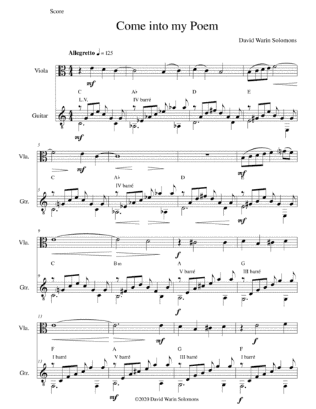 Come into my poem for viola and guitar