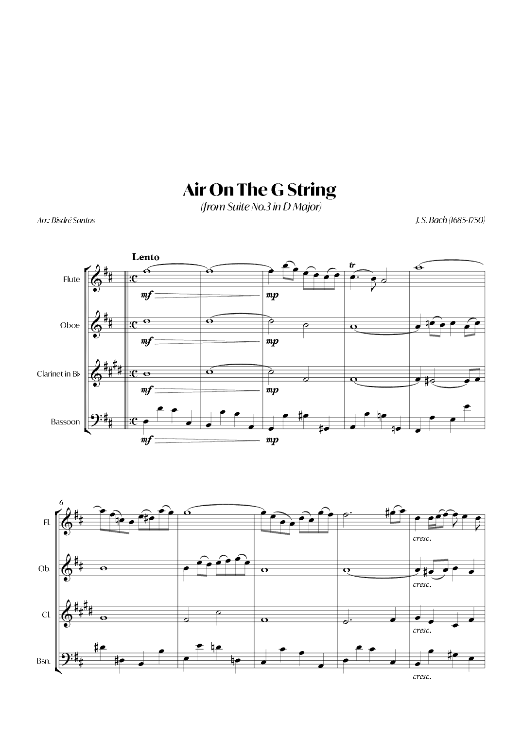 Air On The G String (from Suite No.3 in D Major) (Bach) - Woodwind quartet (arr. André Alberto Santos)