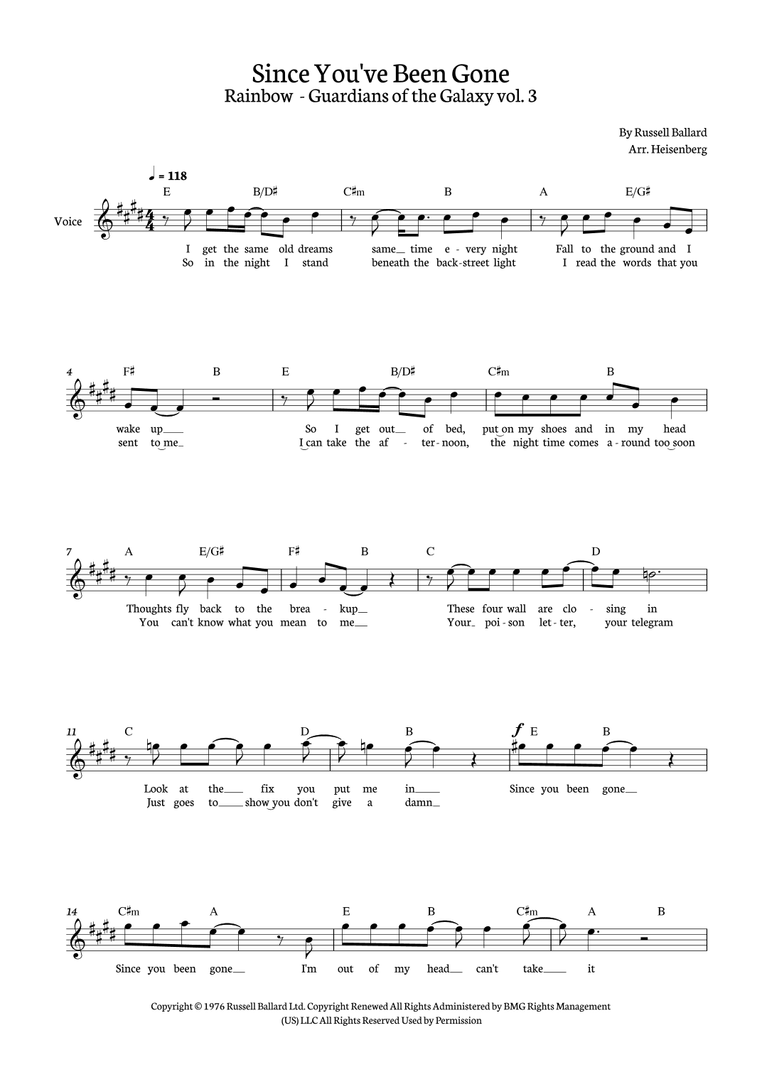 Since You've Been Gone (arr. Heisenberg)