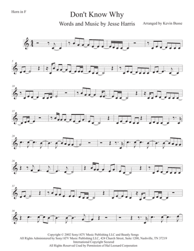 Don't Know Why (arr. Kevin Busse)