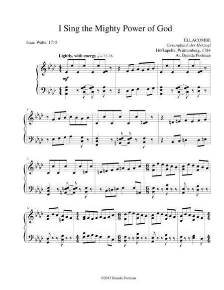 I Sing the Mighty Power of God (ELLACOMBE), Low/Medium Voice, arr. Brenda Portman (arr. Brenda Portman)