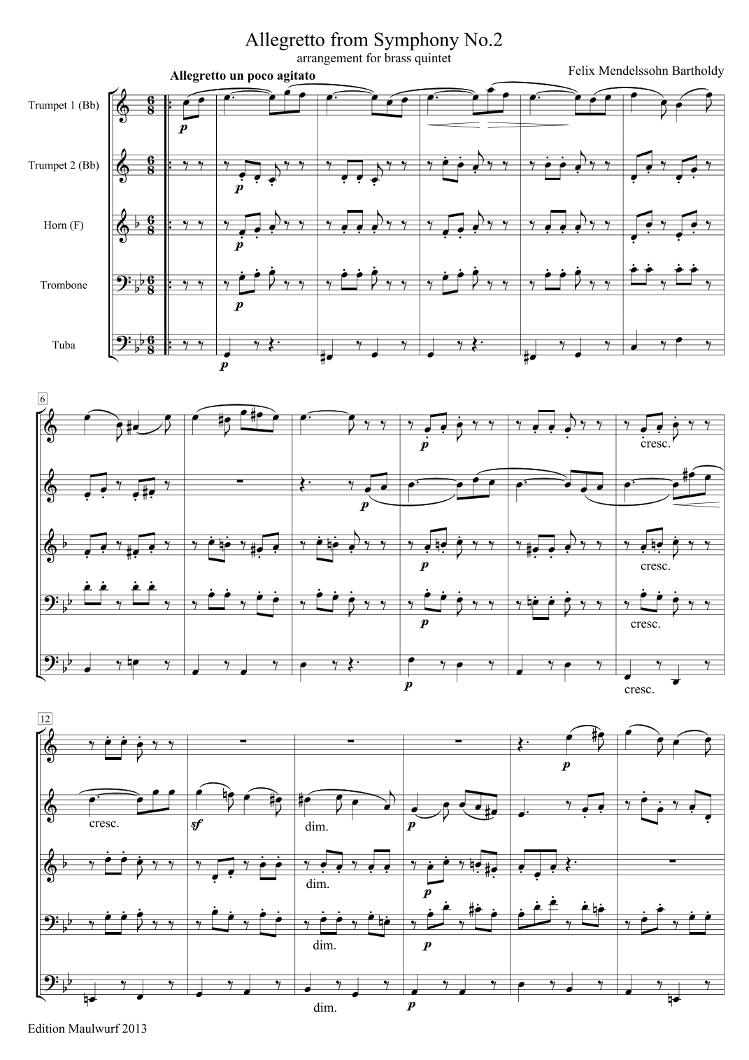Allegretto (Mendelssohn) (arr. Edition Maulwurf)