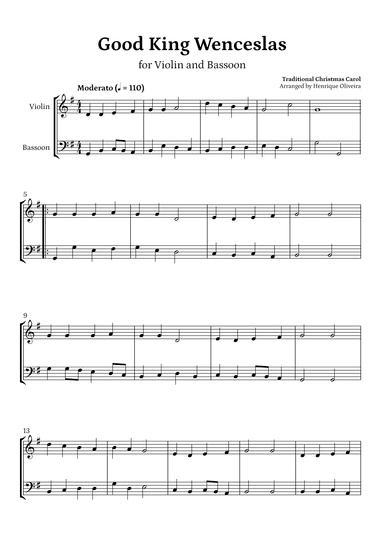Good King Wenceslas (Violin and Bassoon) - Beginner Level (arr. Henrique Oliveira)