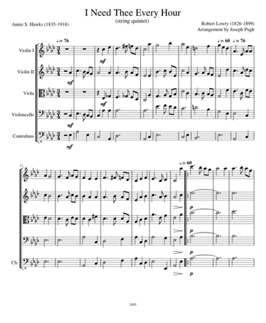 I Need Thee Every Hour (string quintet) (arr. Joseph Pugh)