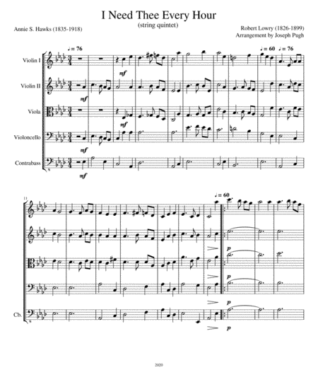 I Need Thee Every Hour (string quintet) (arr. Joseph Pugh)