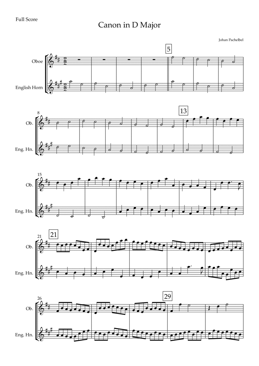 Canon in D Major (Johann Pachelbel) for Oboe & English Horn Duo (arr. Fabio Britto)