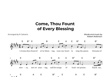 Come Thou Fount of Every Blessing (Key of E Major) (arr. R. Salvario)