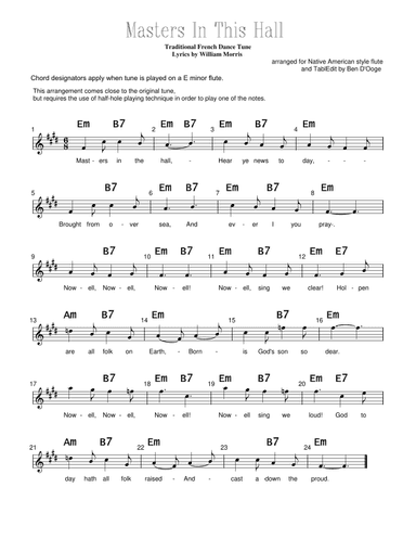 Masters In This Hall, for Native American style flute (arr. Ben D'Ooge)