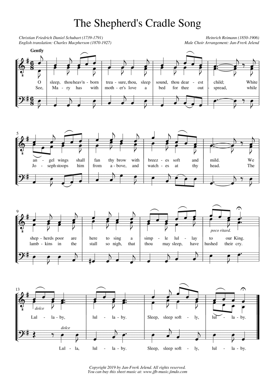 The Shepherd's Cradle Song (Sleep well, thou heav'n-born treasure, thou) - TTB Male Choir Arrangemen (arr. Jan-Frerk Jelend)