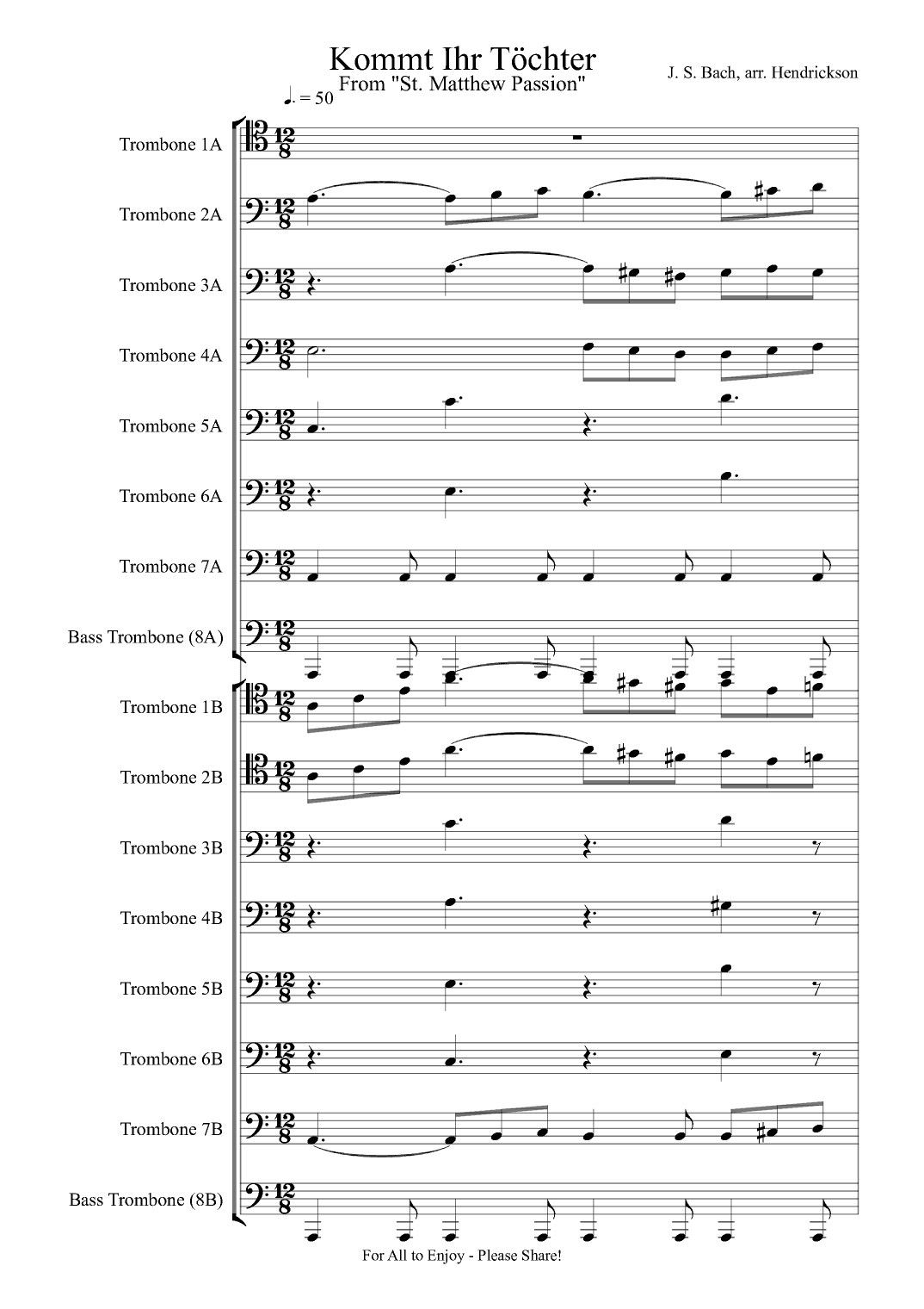 Kommt Ihr Tochter, Helft Mir Klagen (arr. Robert Hendrickson)
