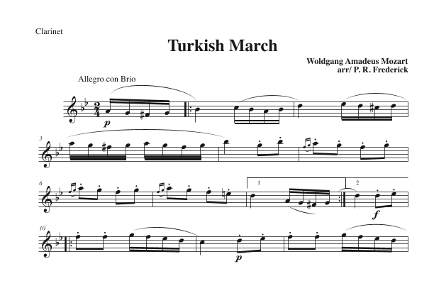 Turkish March (Clarinet Solo) (arr. P. R. Frederick)