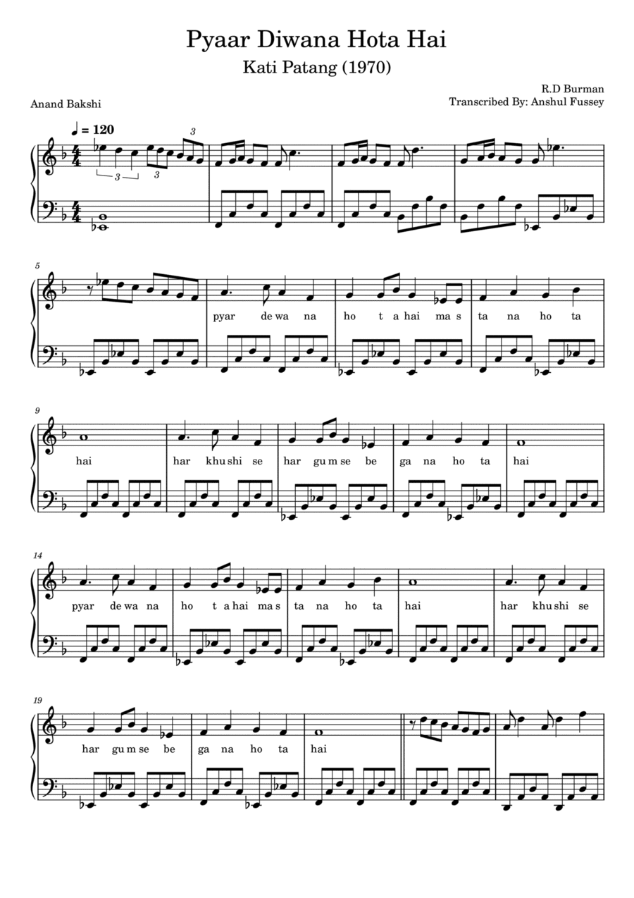 Pyar dewana hota hai (arr. Sunil Fussey)