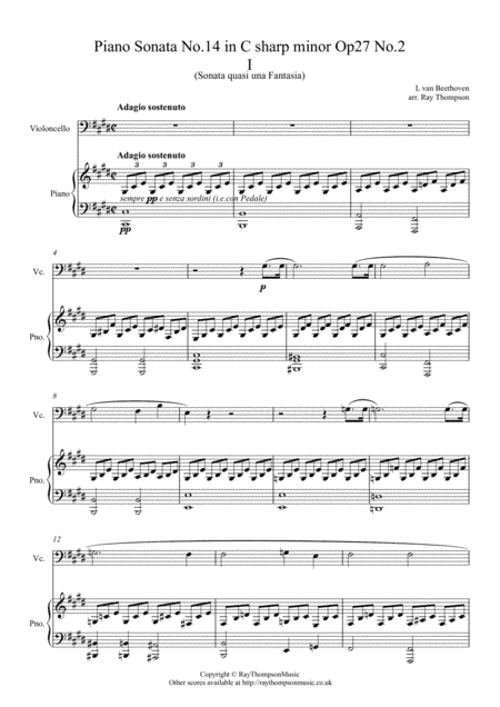 Beethoven: Piano Sonata No.14 in C# minor Op 27 No.2 ("Moonlight Sonata") Mvt.I - Violoncello/piano (arr. Ray Thompson)
