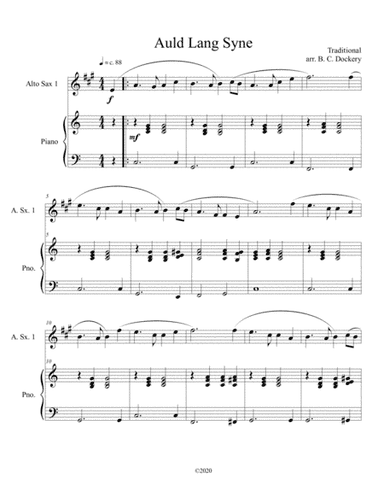 Auld Lang Syne (alto sax solo) with optional piano accompaniment (arr. B. C. Dockery)