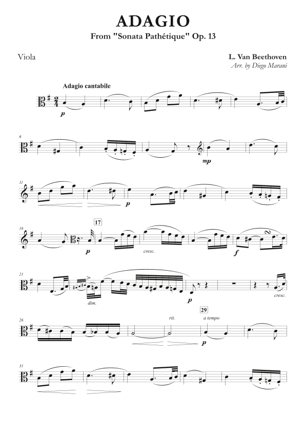 Adagio from "Sonata Pathetique" for Viola & Piano (arr. Diego Marani)