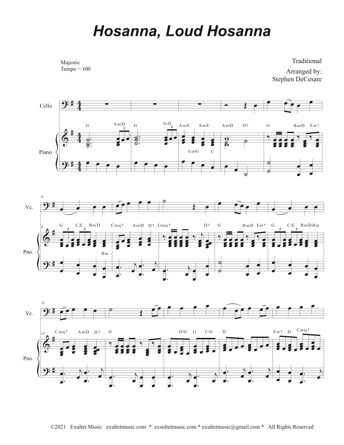 Hosanna, Loud Hosanna (Cello solo - Piano accompaniment) (arr. Stephen DeCesare)